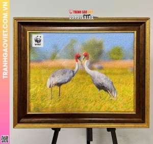 Tranh Gạo Sếu Đầu Đỏ Bản Ngang