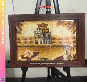 Tranh Gạo Tháp Rùa Hoa Sen