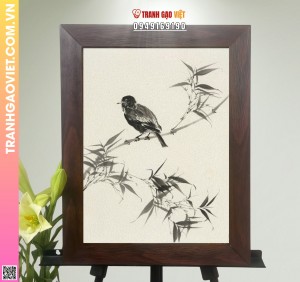Tranh Gạo Thư Pháp Chim