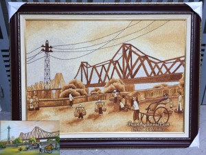 Tranh gạo Cầu Long Biên xưa