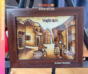 Combo Tranh gạo khắc khung tặng Đối Tác