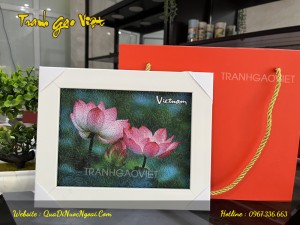 Tranh gạo hoa sen màu HS02