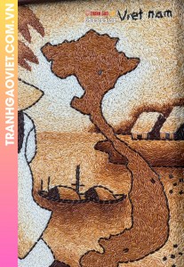 Tranh gạo Áo Dài và Bản đồ Việt Nam khung tranh nâu bản 30x40 cm