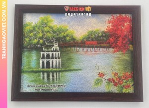 Tranh gạo Buổi Sáng Hồ Gươm tranh đặt biếu tặng quà kỷ niệm