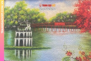 Tranh gạo Buổi Sáng Hồ Gươm tranh đặt biếu tặng quà kỷ niệm