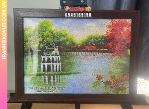 Tranh gạo Buổi Sáng Hồ Gươm tranh đặt biếu tặng quà kỷ niệm