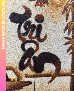 Tranh gạo chữ Tri Ân (30x40) – Khung gỗ nâu sần