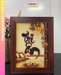 Tranh gạo chữ Tri Ân (30x40) – Khung gỗ nâu sần