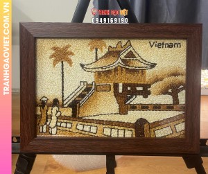 Tranh gạo Chùa Một Cột bản treo tường 20x30 cm