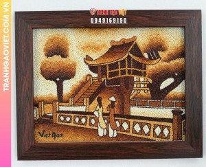 Tranh gạo Chủa Một Cột khung nâu kích cỡ 30x40 cm