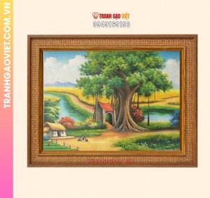 Tranh gạo Cổng Làng Xưa