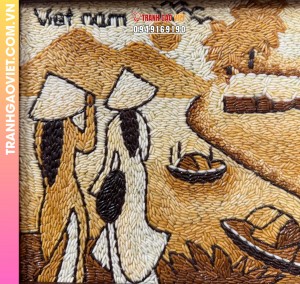 Tranh gạo Dáng quê Việt (20x30) - khung gỗ nâu sần