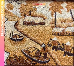 Tranh gạo Dáng quê Việt (20x30) - khung gỗ nâu sần