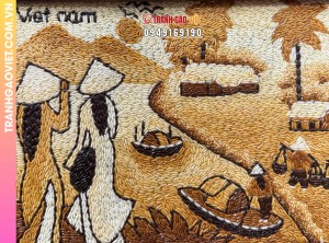 Tranh gạo Dáng quê Việt (20x30) - khung gỗ nâu sần