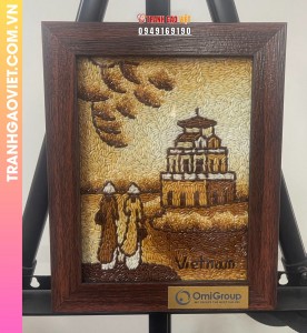 Tranh gạo để bàn Tháp Rùa Nắng Mai hàng đặt riêng của tập đoàn OmiGroup