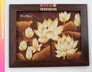 Tranh gạo Hoa Sen tặng Phật Tử bản 30x40 cm