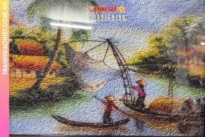 Tranh gạo Kéo Vó Bắt Cá