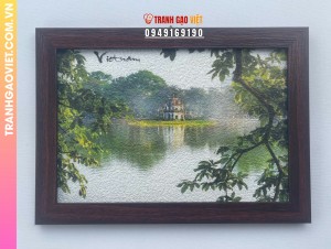 Tranh gạo Khung cảnh Hồ Gươm hộp quà tặng cao cấp