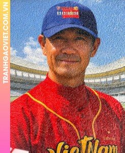 Tranh gạo màu chân dung huấn luyện viên bóng chày Việt Nam