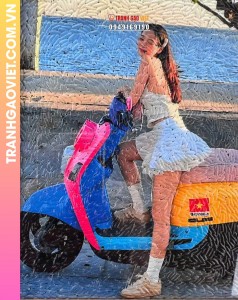 Tranh gạo màu Cô gái năng động