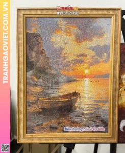 Tranh Gạo Màu Hoàng Hôn Trên Biển