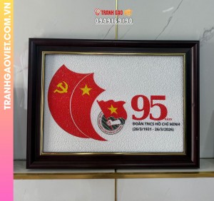 Tranh gạo màu Kỉ niệm 95 năm Đoàn TNCS Hồ Chí Minh - khung viền vàng