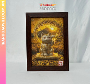 Tranh gạo Mèo Thần Tài