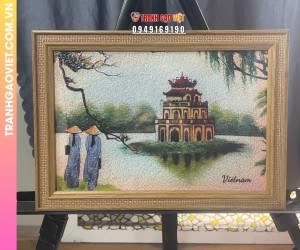Tranh gạo Nét Hoàn Kiếm - Tháp Rùa bản 20x30 cm