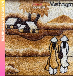 Tranh gạo Nhịp sống đồng quê - (20x30) – khung gỗ nâu sần