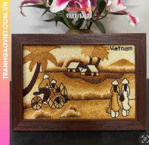Tranh gạo Nhịp sống đồng quê - (20x30) – khung gỗ nâu sần