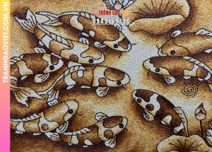 Tranh gạo Rang Cửu Ngư Quần Hội - Tranh Chín Cá Kích Thước 70x100 cm