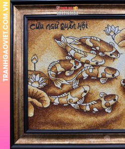 Tranh gạo Rang Cửu Ngư Quần Hội - Tranh Chín Cá Kích Thước 70x100 cm