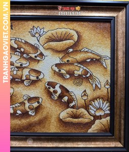 Tranh gạo Rang Cửu Ngư Quần Hội - Tranh Chín Cá Kích Thước 70x100 cm