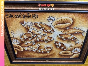 Tranh gạo Rang Cửu Ngư Quần Hội - Tranh Chín Cá Kích Thước 70x100 cm
