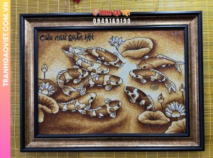 Tranh gạo Rang Cửu Ngư Quần Hội - Tranh Chín Cá Kích Thước 70x100 cm