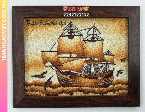 Tranh gạo rang Thuận Buồm Xuôi Gió quà tặng kinh doanh size 30x40 cm