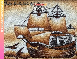 Tranh gạo rang Thuận Buồm Xuôi Gió quà tặng kinh doanh size 30x40 cm