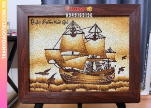 Tranh gạo rang Thuận Buồm Xuôi Gió quà tặng kinh doanh size 30x40 cm