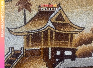 Tranh gạo thắng cảnh Chùa Một Cột 30x40 quà tặng khách du lịch