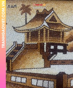 Tranh gạo thắng cảnh Chùa Một Cột 30x40 quà tặng khách du lịch