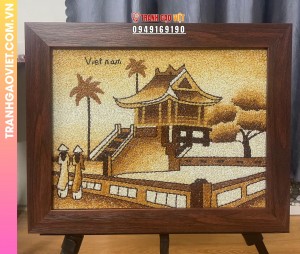Tranh gạo thắng cảnh Chùa Một Cột 30x40 quà tặng khách du lịch