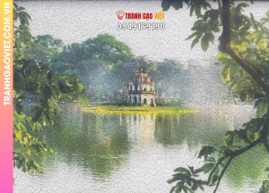 Tranh Gạo Tháp Rùa Buổi Sáng tặng ngài AKAIKE từ tập đoàn Advantech JSC