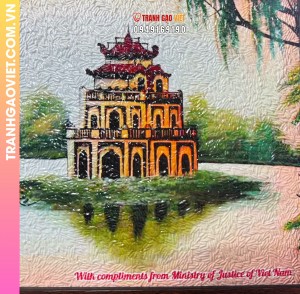 Tranh gạo Tháp rùa Hà Nội