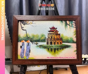 Tranh gạo Tháp rùa Hà Nội