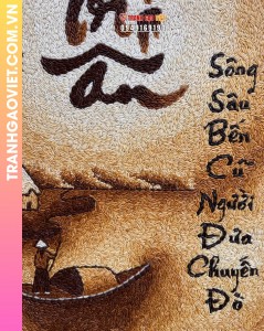 Tranh gạo thư pháp Tri Ân bản dọc 50x70 cm