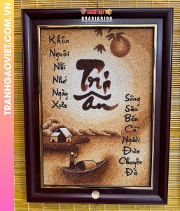 Tranh gạo thư pháp Tri Ân bản dọc 50x70 cm
