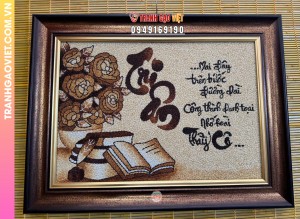 Tranh gạo Tri Ân treo tường size 50x70 cm