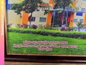 Tranh gạo trường Tiểu Học Quang Trung Hà Nội size 70x100cm