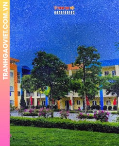 Tranh gạo trường Tiểu Học Quang Trung Hà Nội size 70x100cm