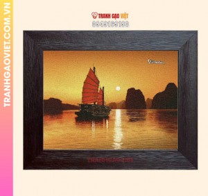 Tranh gạo Vịnh Hạ Long Chiều Tà